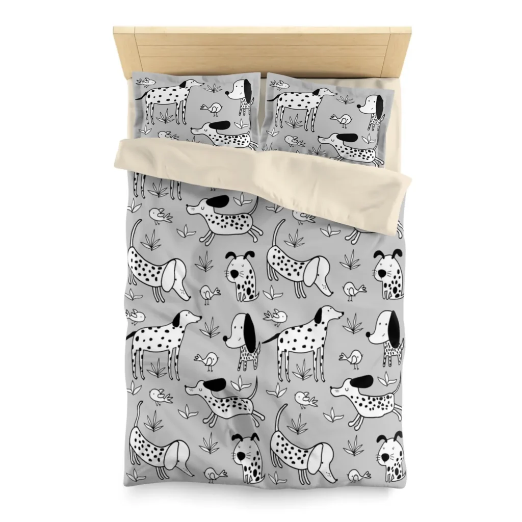 Cute Duvet Cover with Dog Print, Bedding Set with Pillow Shams, Dog Lover Gift, Fun Bedroom Decor