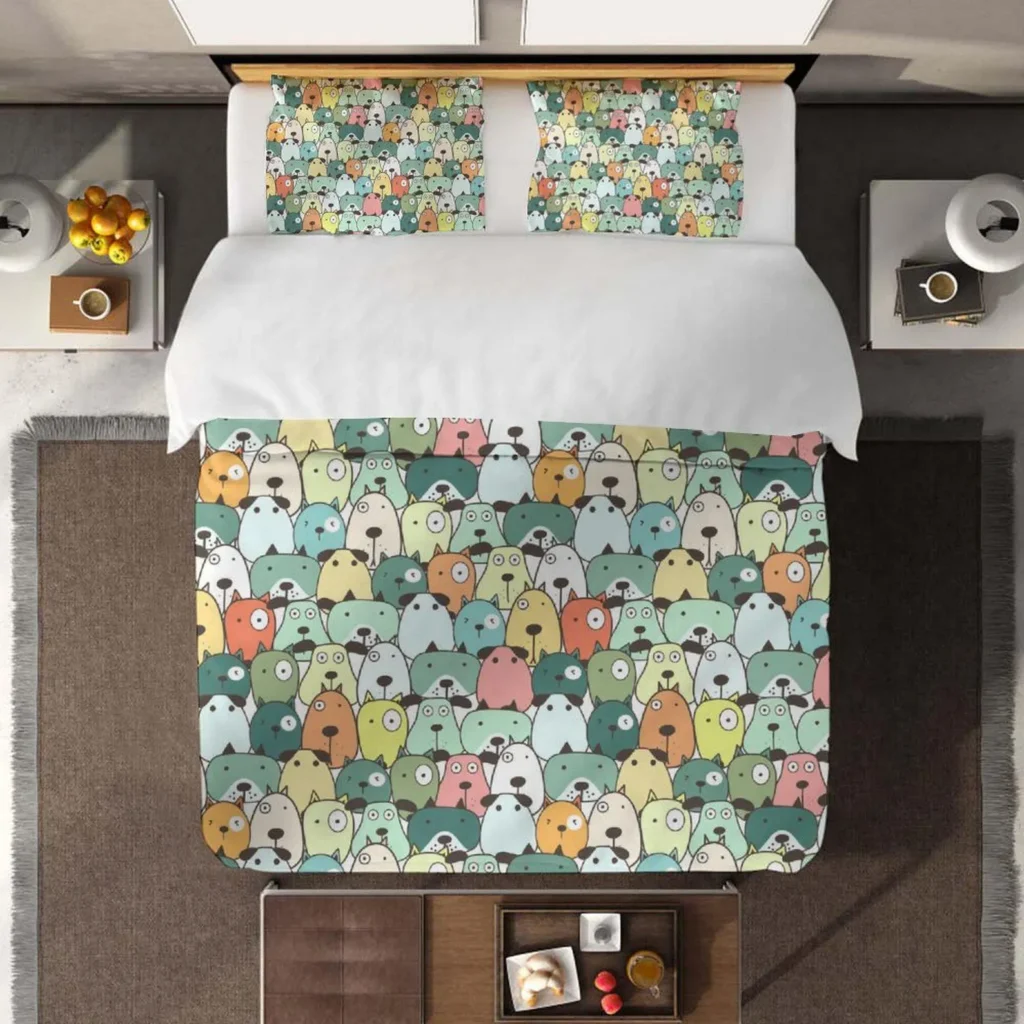 Dog Bedding, Puppy Dog Bedding Set, Cute Animal Bedding 3 Piece, Halloween Bedding, Bed 3 Piece Set, Ghosts Bedding, Ghosts Queen King Duvet