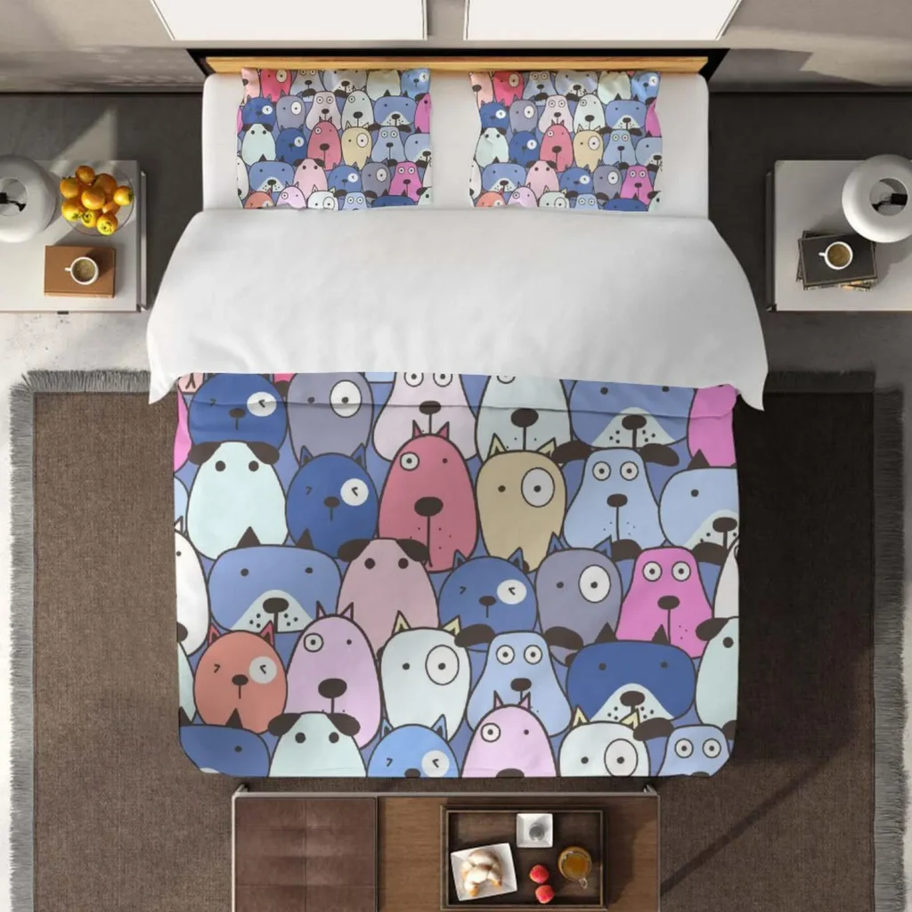 Dog Bedding, Puppy Dog Bedding Set, Cute Animal Bedding 3 Piece, Halloween Bedding, Bed 3 Piece Set, Ghosts Bedding, Ghosts Queen King Duvet