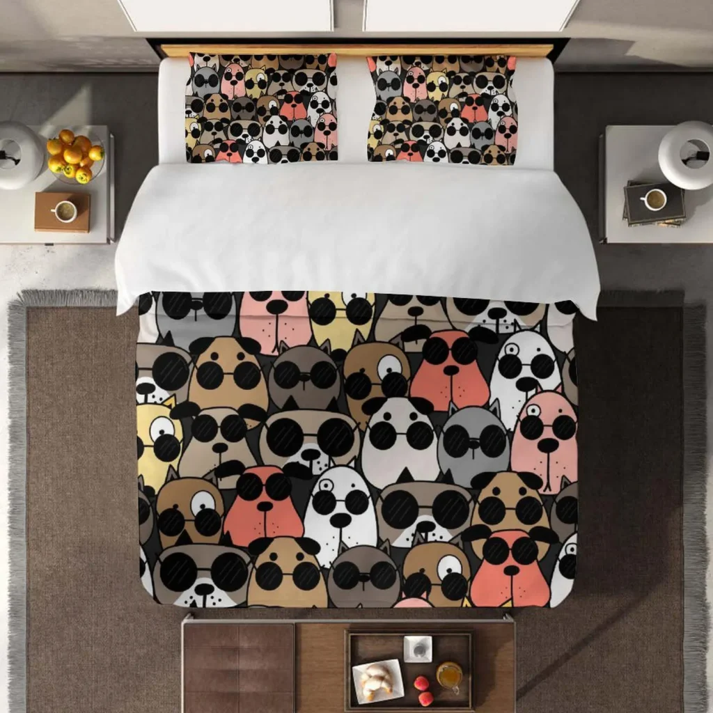 Dog Bedding, Puppy Dog Bedding Set, Cute Animal Bedding 3 Piece, Halloween Bedding, Bed 3 Piece Set, Ghosts Bedding, Ghosts Queen King Duvet