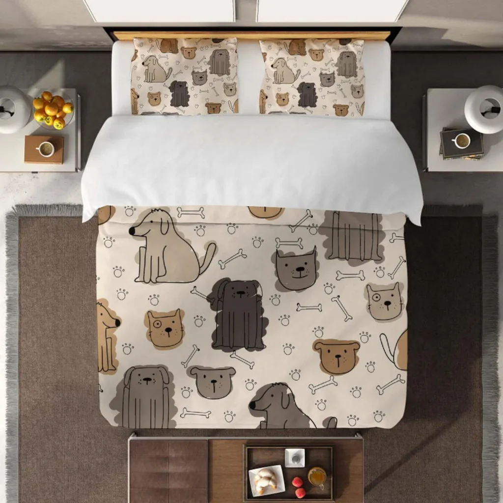 Dog Bedding, Puppy Dog Bedding Set, Cute Animal Bedding 3 Piece, Halloween Bedding, Bed 3 Piece Set, Ghosts Bedding, Ghosts Queen King Duvet