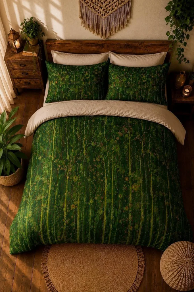 Klimt-Inspired Forest Cotton Comforter Bedspread & Pillow Covers, 100% Cotton Art Nouveau Bedding, Queen and King Sizes