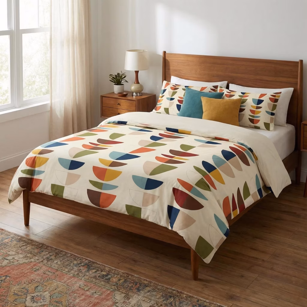 Mid Century Modern Duvet Cover Geometric Bedding Retro MCM Bedding Set Colorful Modern Bedroom Decor Boho Duvet Cover
