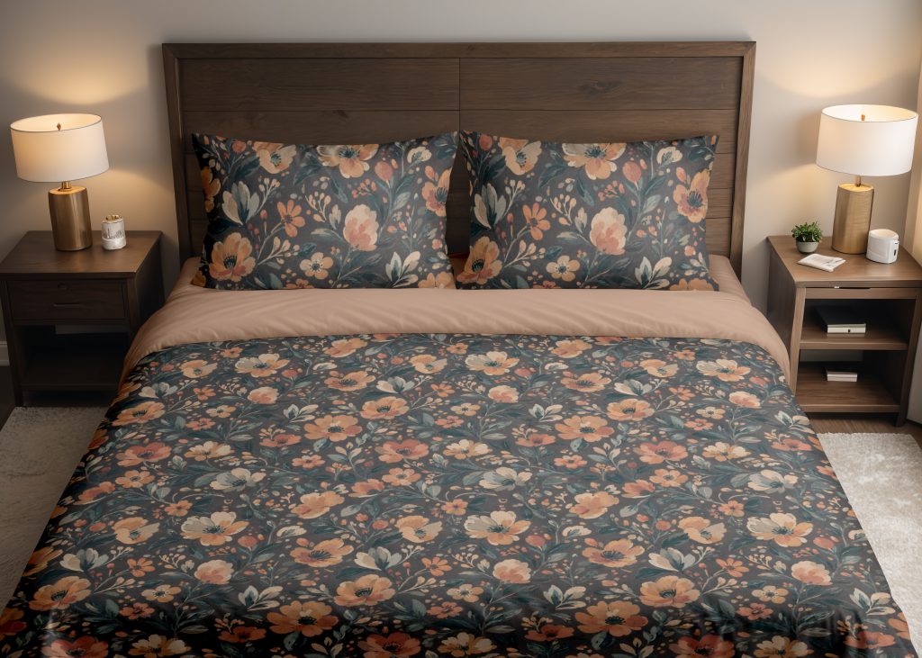 Charcoal Apricot Meadow Bedding Set