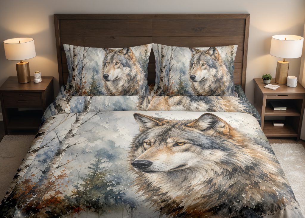 Ember Gaze Wolf Portrait Bedding Set