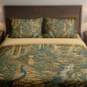 Gilded Peacock Garden Bedding Set mockup 1