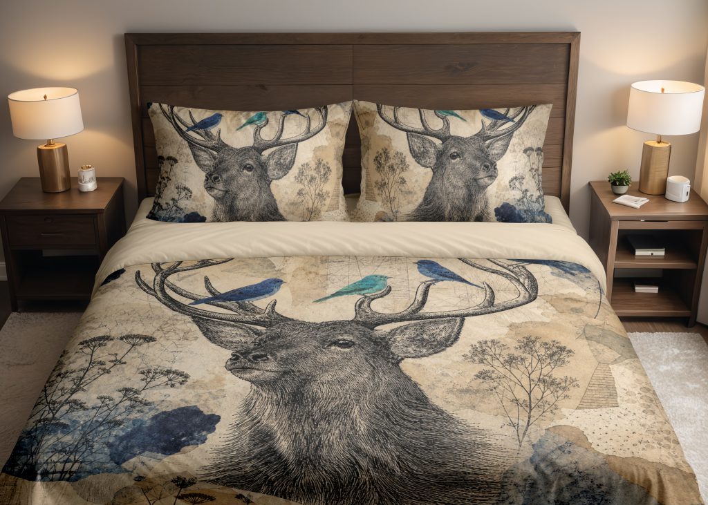 Indigo Finch Stag Ephemera Bedding Set