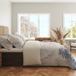 Indigo Pagoda Mist Landscape Bedding Set mockup 2