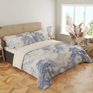 Indigo Pagoda Mist Landscape Bedding Set mockup 4