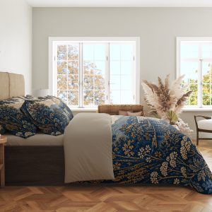 Indigo Woodland Panorama Bedding Set mockup 2