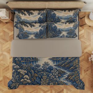 Indigo Woodland Panorama Bedding Set mockup 3