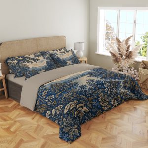 Indigo Woodland Panorama Bedding Set mockup 4