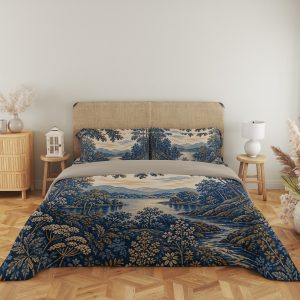 Indigo Woodland Panorama Bedding Set mockup 5