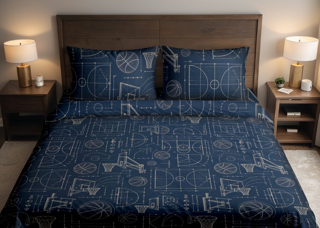 Midnight Court Blueprint Bedding Set