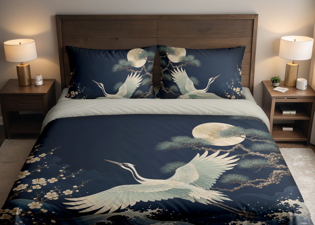 Moonlit Crane Pine Sanctuary Bedding Set