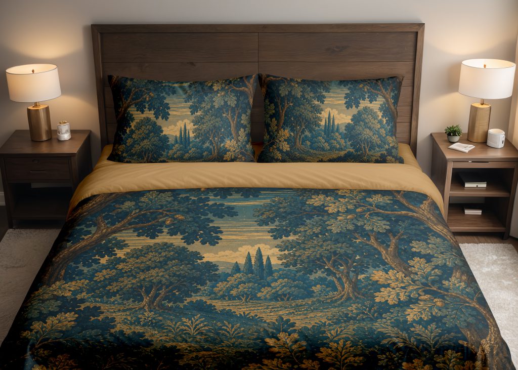 Moonlit Oak Woodland Bedding Set mockup 1