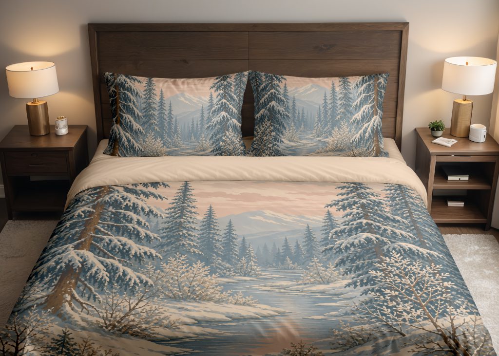 Snowpine River Bedding Set mockup 1
