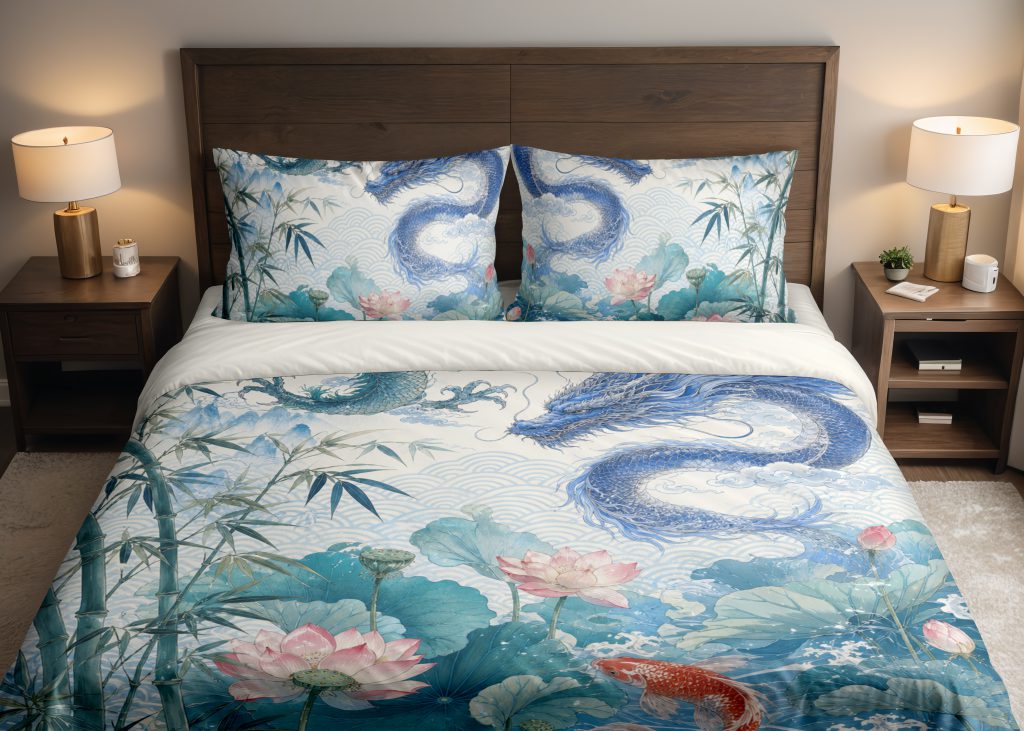 Azure Dragon Lotus Courtyard Bedding Set