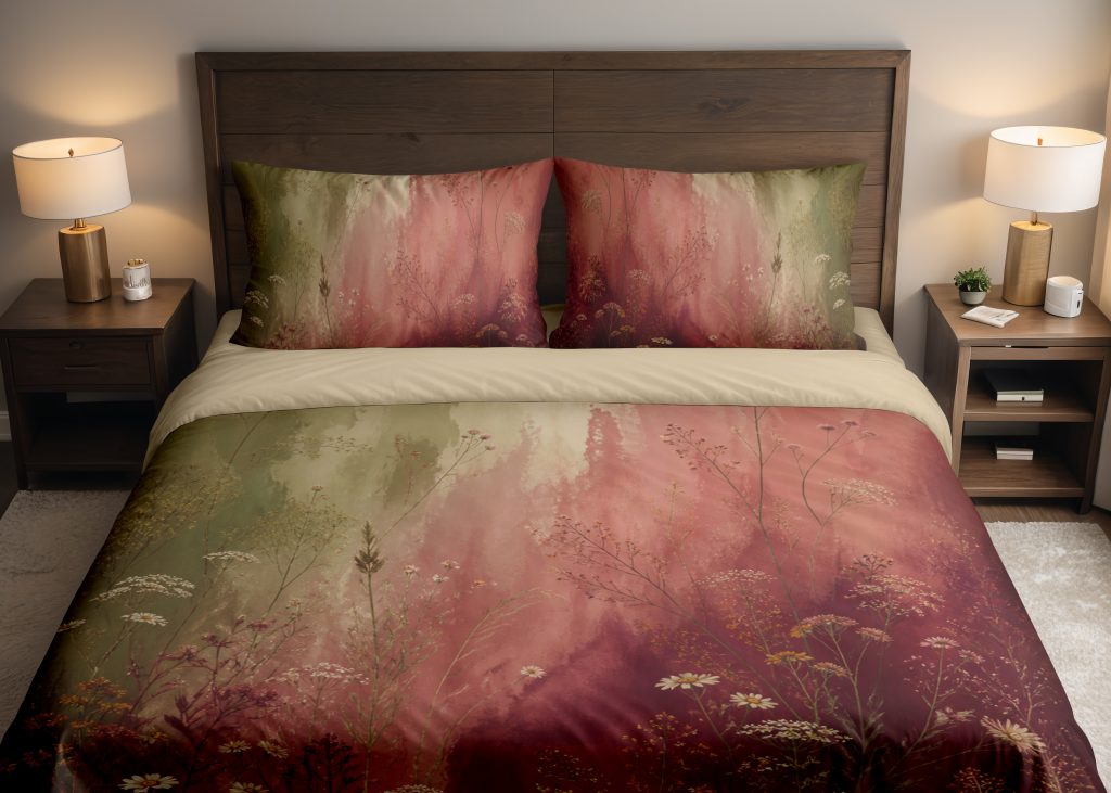 Burgundy Sage Veil Meadow Bedding Set
