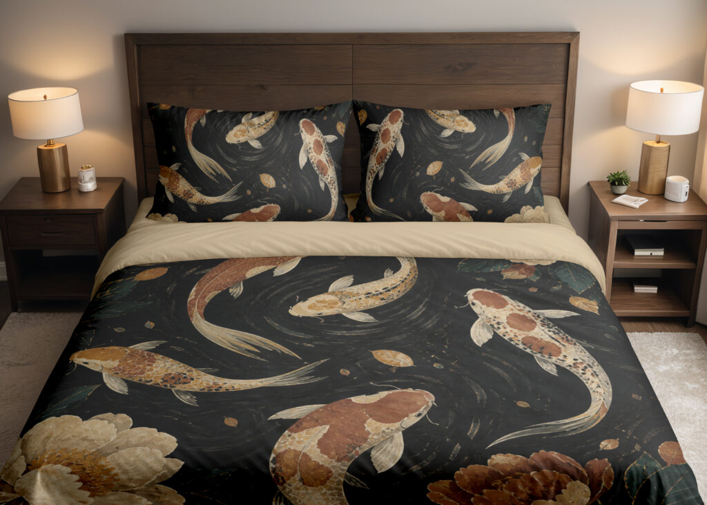 Charcoal Koi Peony Pond Bedding Set