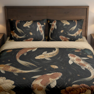 Charcoal Koi Peony Pond Bedding Set