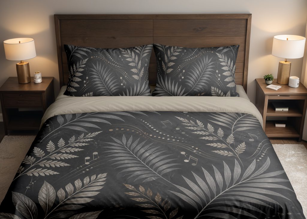 Charcoal Palm Melody Bedding Set