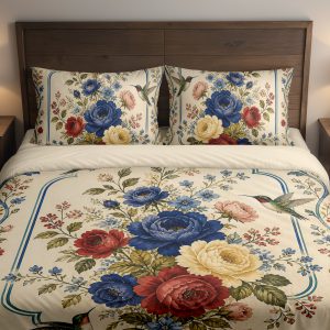 Cobalt Rose Hummingbird Cameo Bedding Set