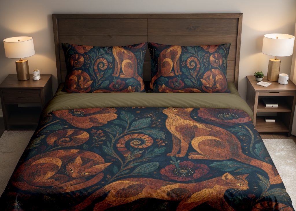 Copper Poppy Cats Bedding Set