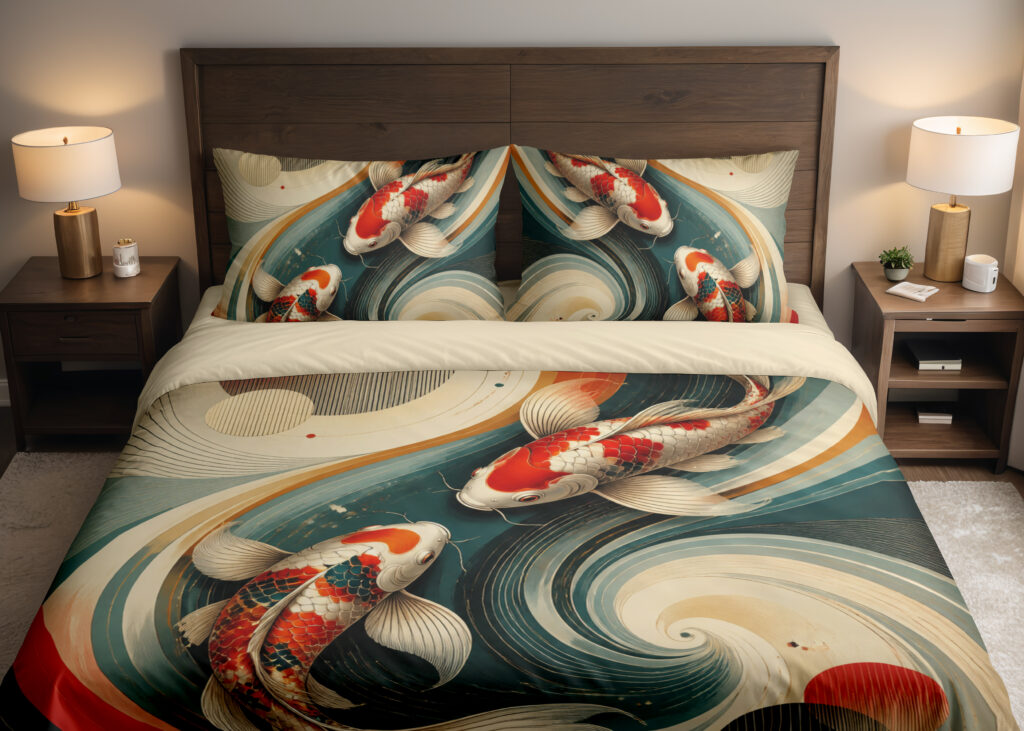 Crimson Current Koi Geometry Bedding Set