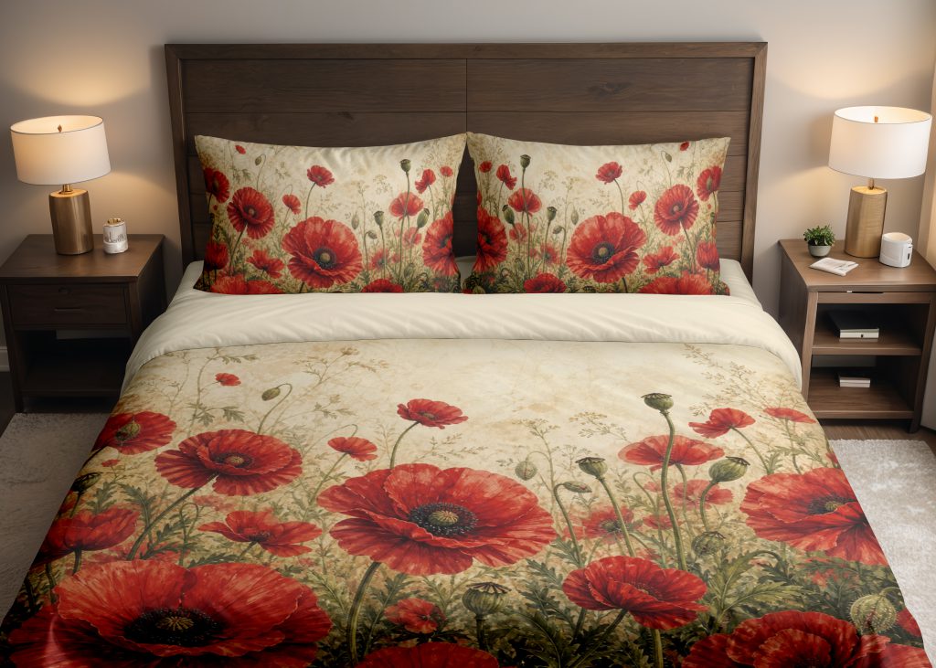 Crimson Poppy Meadow Bedding Set