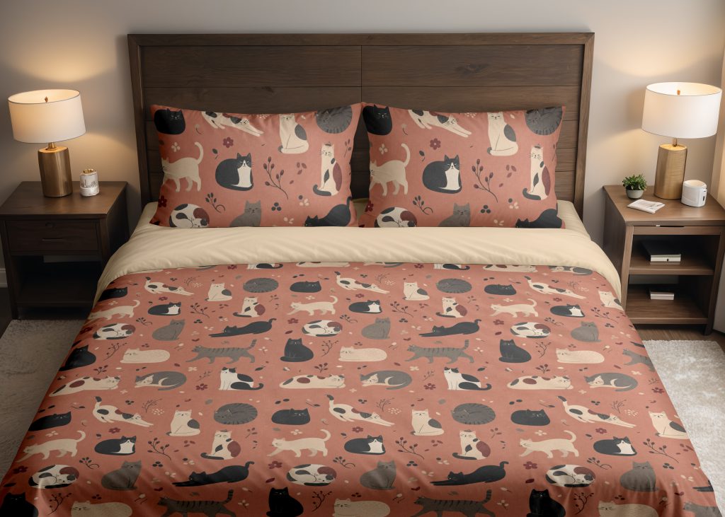 Dusty Rose Cat Scatter Bedding Set