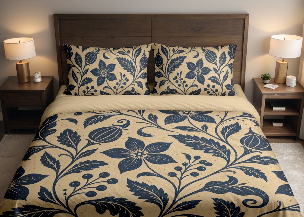 Indigo Parchment Folk Bloom Bedding Set