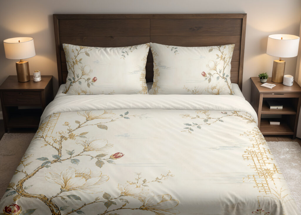 Ivory Magnolia Lattice Bedding Set