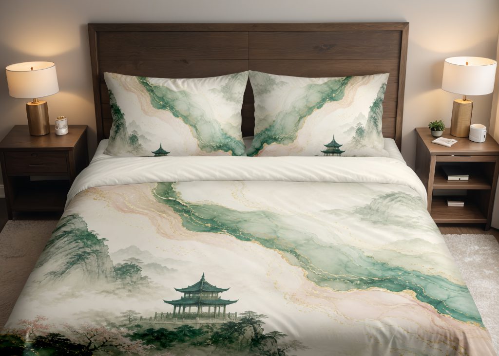 Jade Blush Pagoda Vein Bedding Set