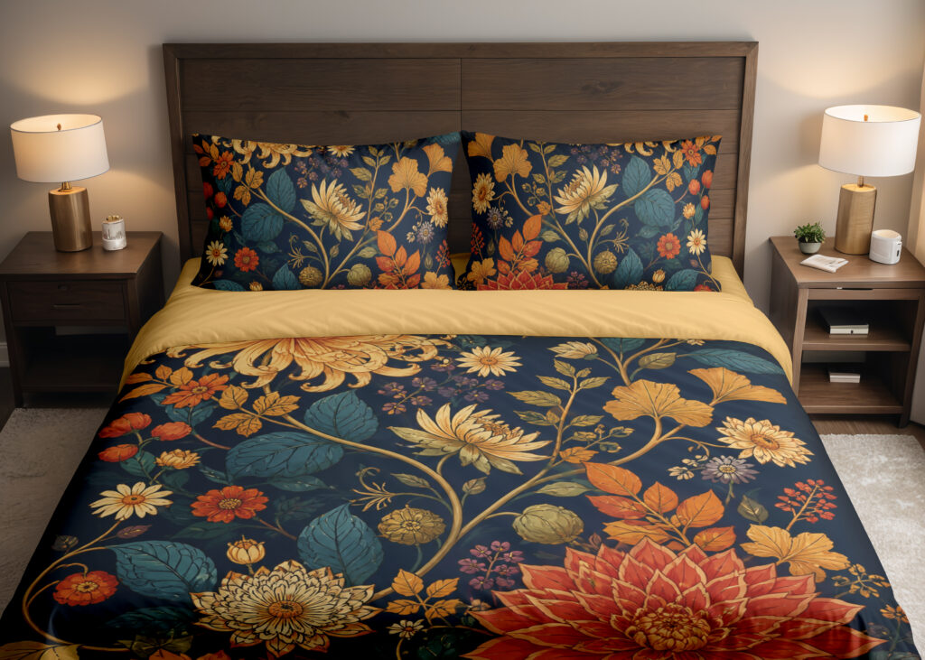 Midnight Chrysanthemum Reverie Bedding Set