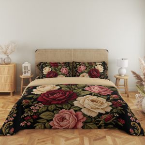 Midnight Rose Botanical Bedding Set mockup 5