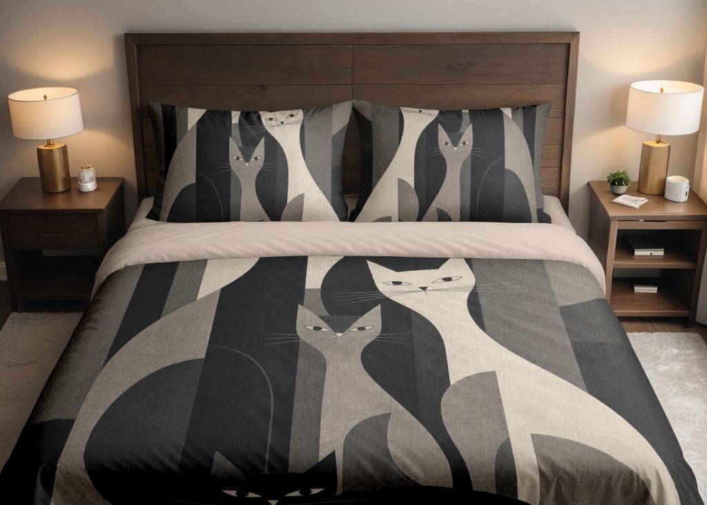 Monochrome Modern Cat Quartet Bedding Set