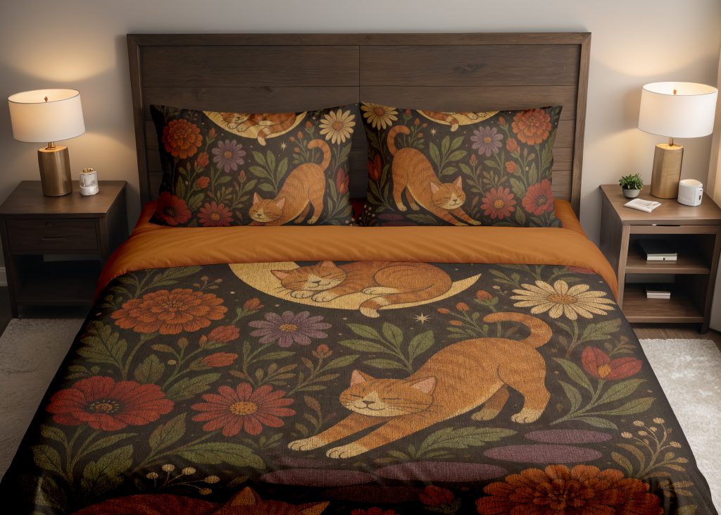 Moonlit Ginger Cat Garden Bedding Set