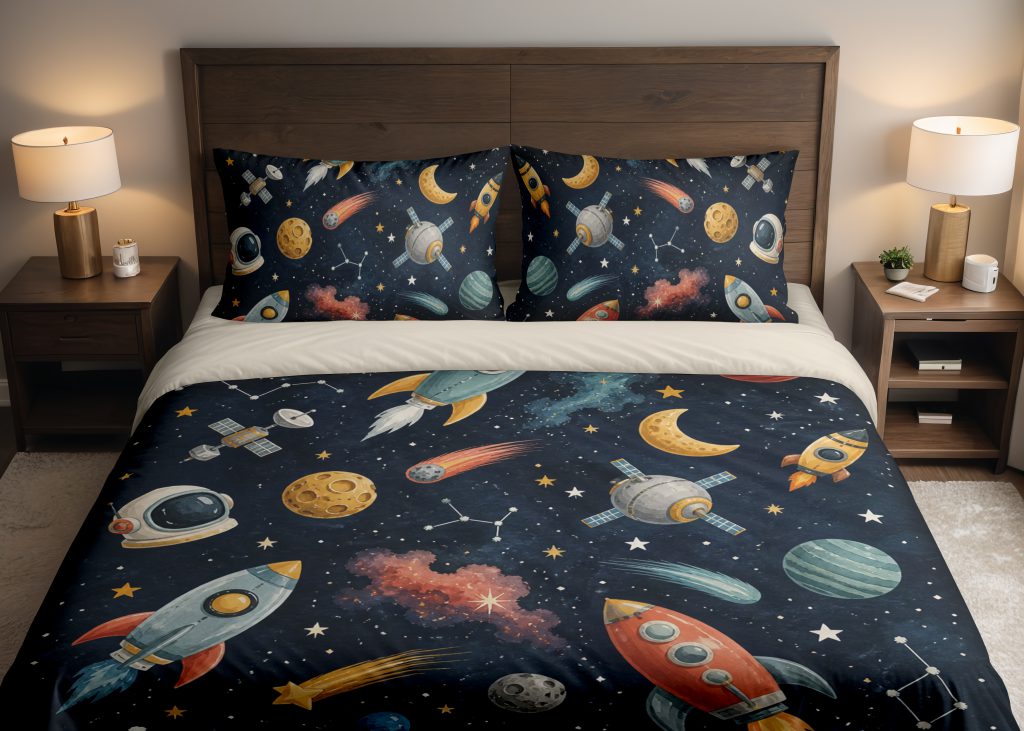 Navy Watercolor Cosmic Voyager Bedding Set
