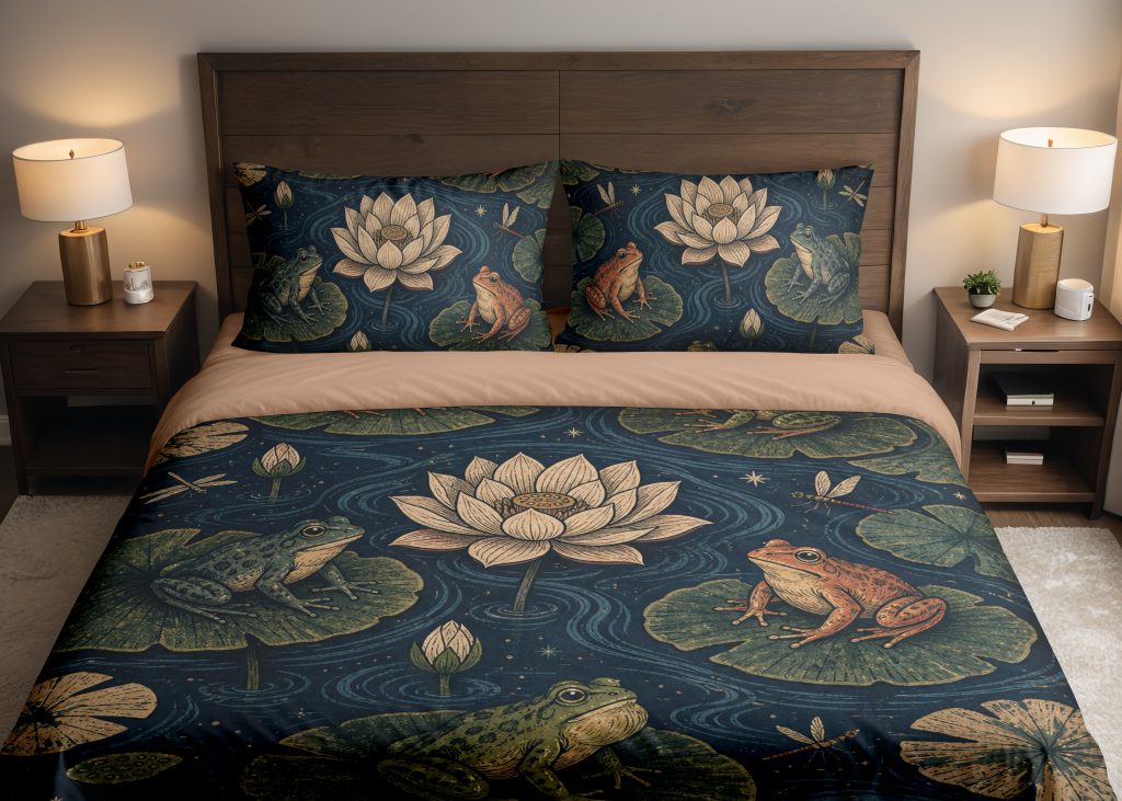 Nocturne Frog Lotus Bedding Set
