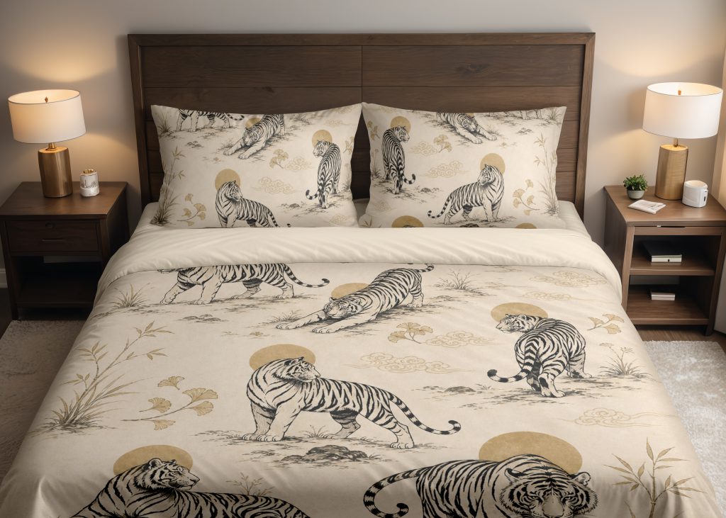 Oatmeal Tiger Halo Parade Bedding Set