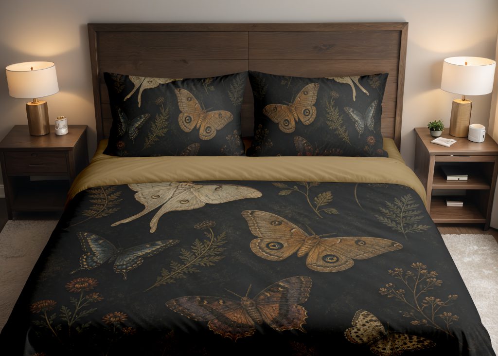 Obsidian Moth Constellation Herbarium Bedding Set