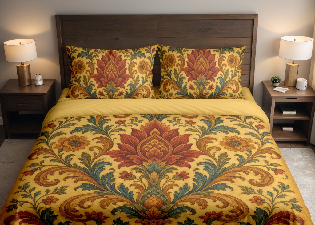 Ochre Jacobean Garden Crest Bedding Set
