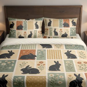 Parchment Rabbit Botanical Grid Bedding Set mockup 1