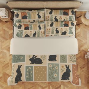 Parchment Rabbit Botanical Grid Bedding Set mockup 3