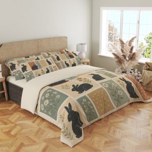 Parchment Rabbit Botanical Grid Bedding Set mockup 4
