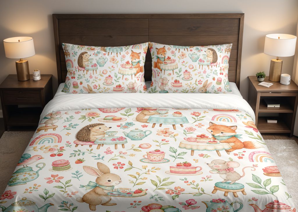 Pastel Storybook Tea Party Bedding Set