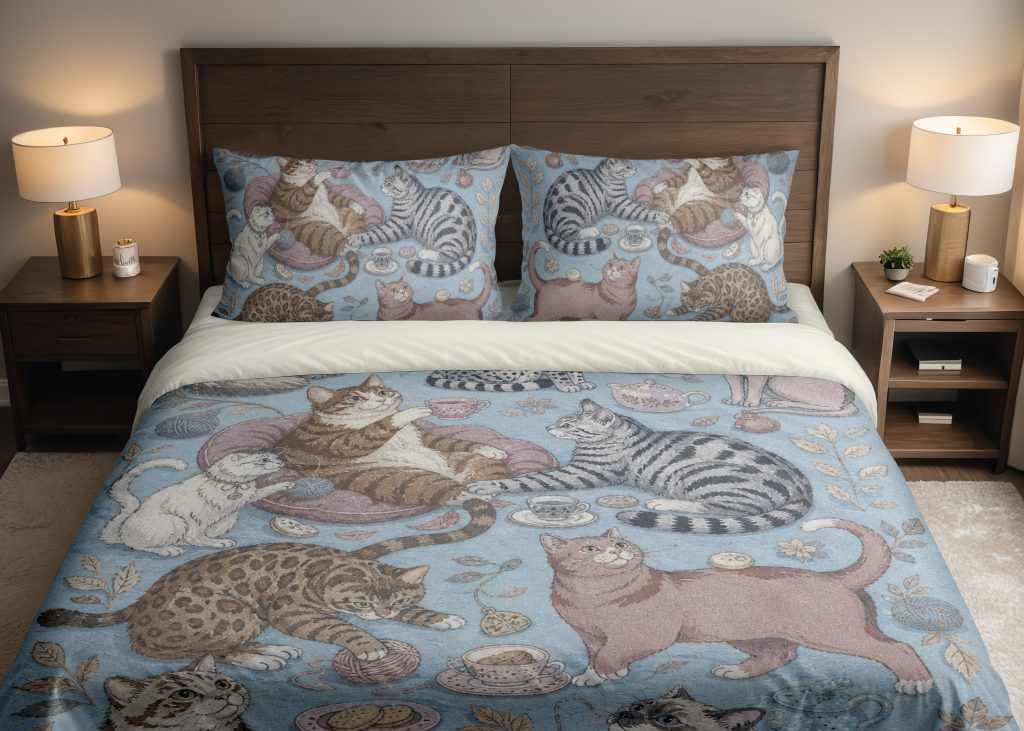 Powder Blue Cat Tea Society Bedding Set