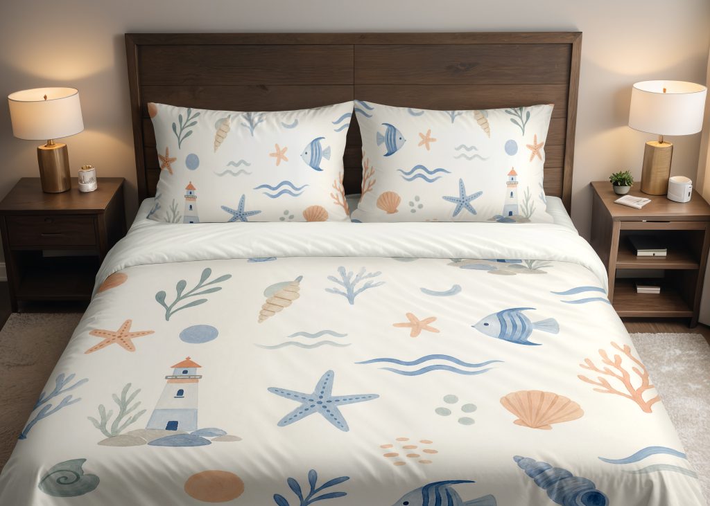 Powder Blue Seaside Tokens Bedding Set