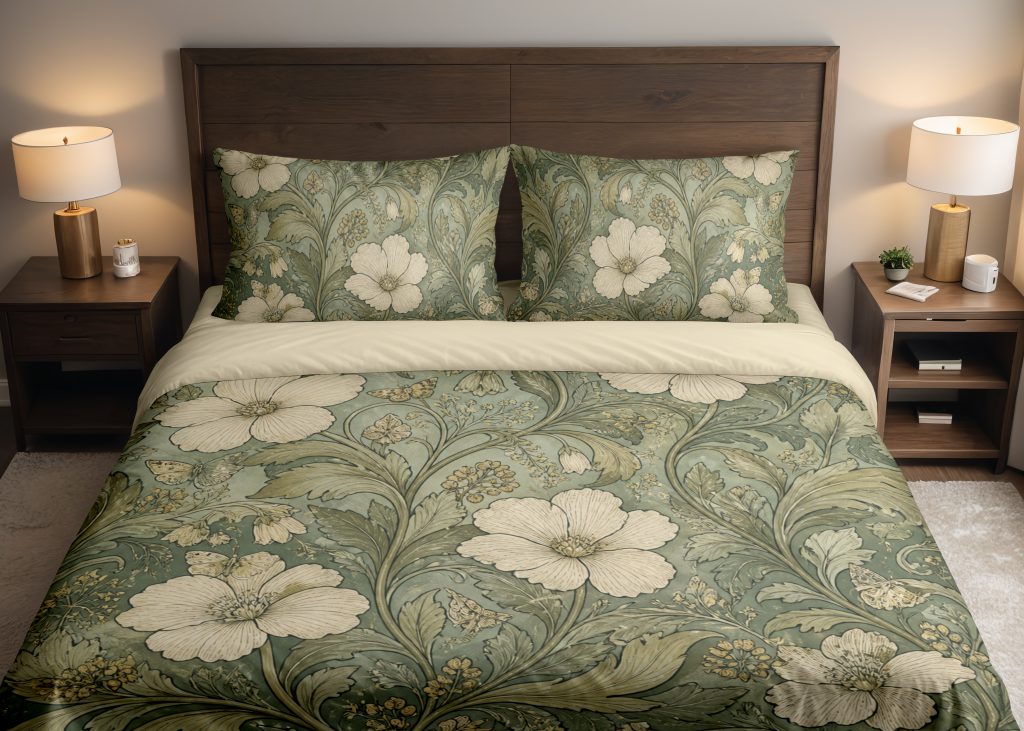 Sage Heritage Hibiscus Vine Bedding Set